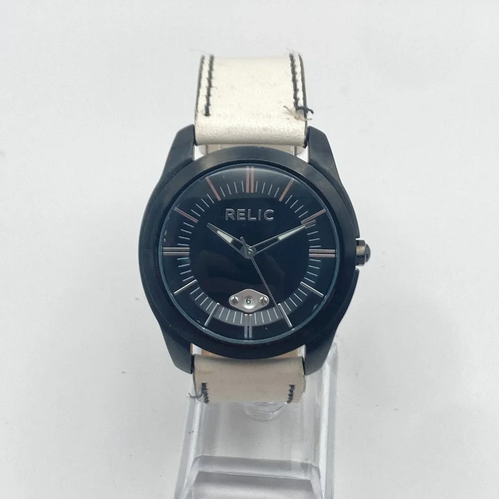 Fossil Relic Men's Watch 41mm Black Date Leather 50M ZR77254 New Battery 9.5